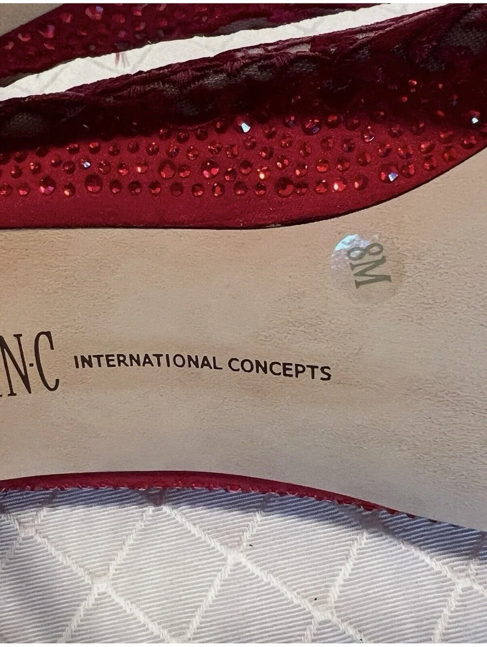 INC Red Lace Rhinestone Pointed Toe Stiletto Heels Size 8